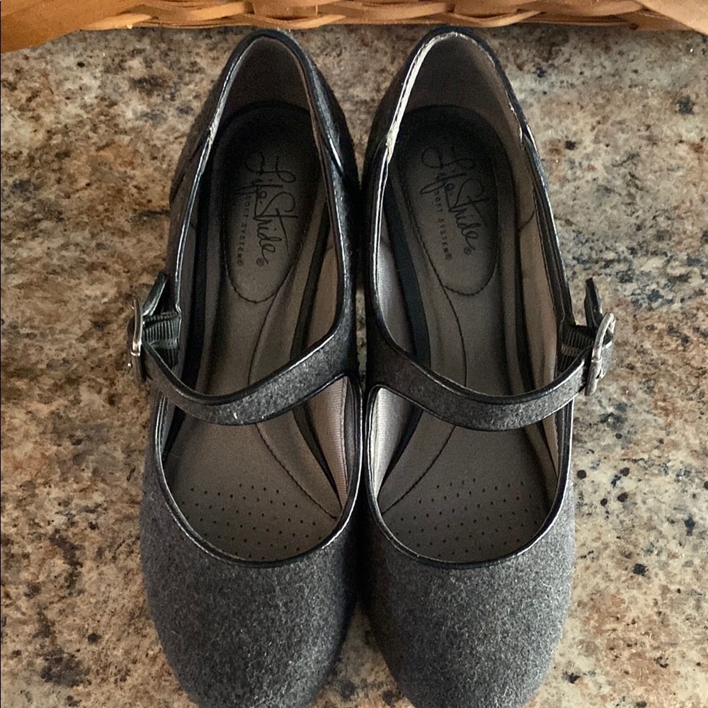 Life Stride Gray Flats with Mary Jane Style